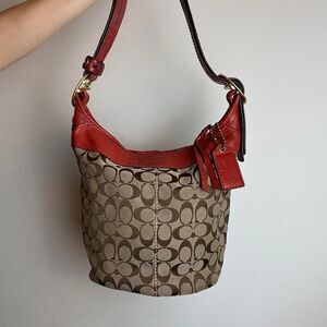 Vintage Y2K Coach Signature Canvas and Red Leather Convertible Bucket Bag